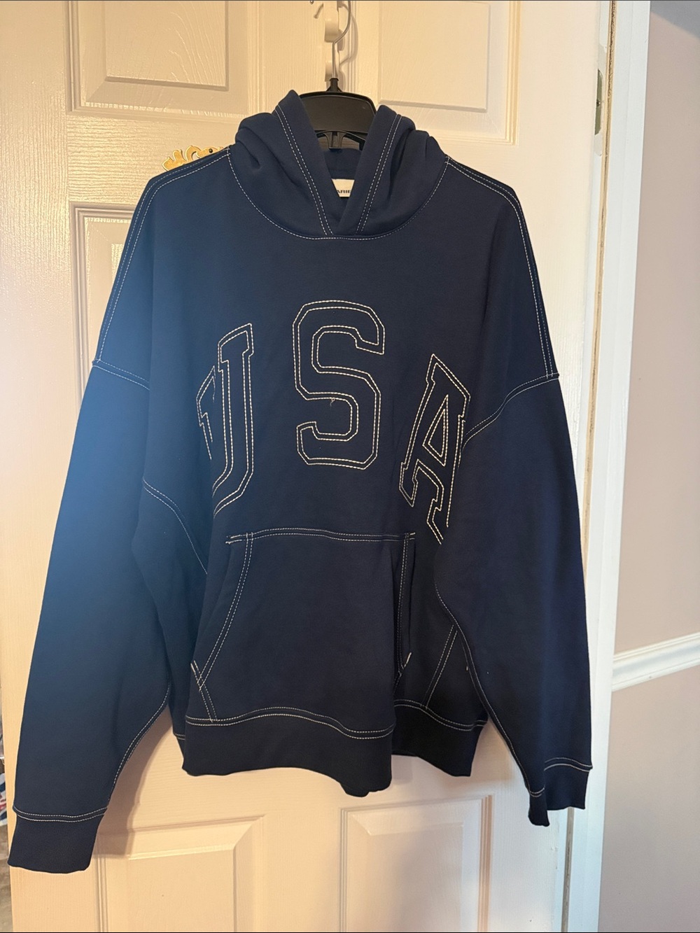 No Boundaries Big Men's Navy Hoodie Sweatshirt with USA Applique; size: 2XL